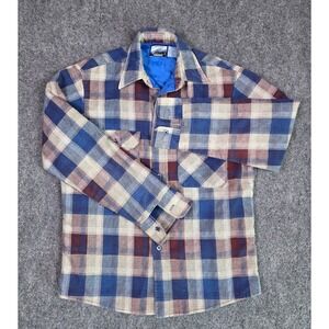VIntage Fieldmaster Flannel Shirt Mens Medium Blue Plaid Quilted Perma-Prest USA